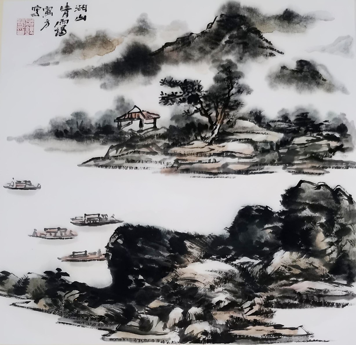 吕寅方国画山水：《湖山晴霭》空间层次与笔墨特色