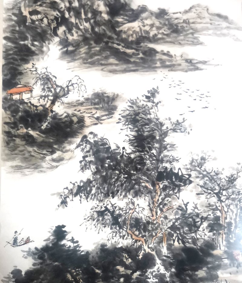 山水国画：秋江泛舟图意境与生活的交响